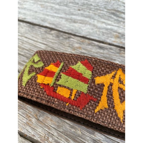 Vintage Burlap Wide Belt Chinese Embroidered Letters Ships Sz 36"-41" - Picture 14 of 14